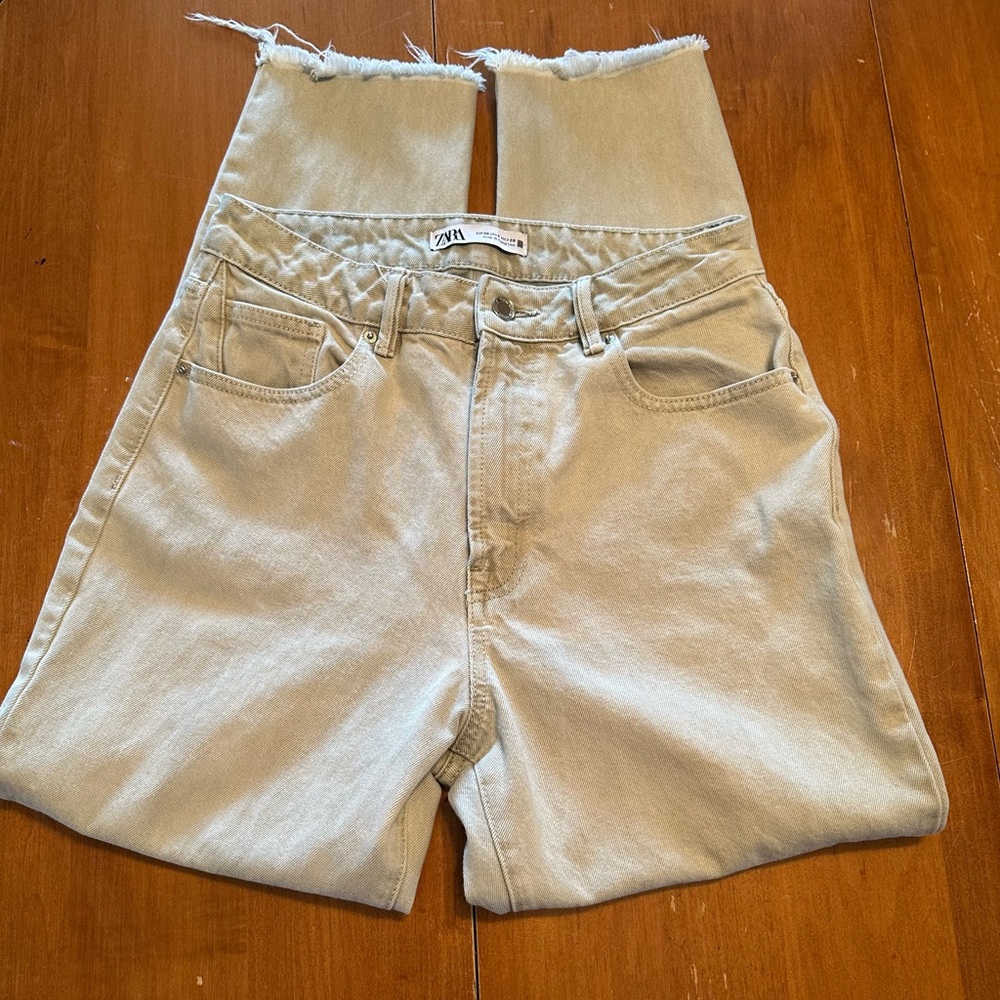 Zara Jeans Womens Size 6 Distressed Frayed Hem Ankle Stretch Denim